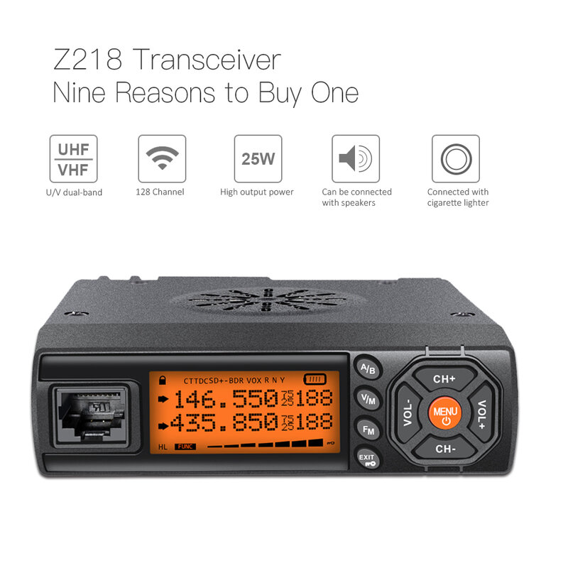 Zastone-VHF UHF Mini rádio Walkie Talkie, rádio em dois sentidos do carro, transceptor HF, 25W, Z218