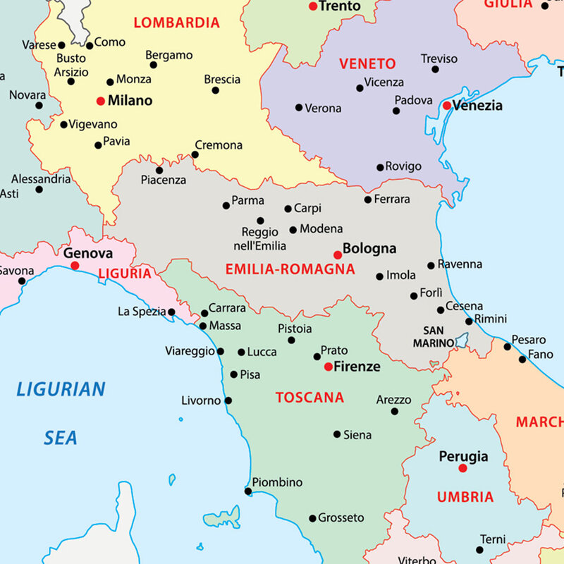 * * * * * * * * * * 59ซม.Italian Political แผนที่อิตาลีโปสเตอร์ภาพวาดผ้าใบ Travel School อุปกรณ์ Living ตกแต่งบ้าน