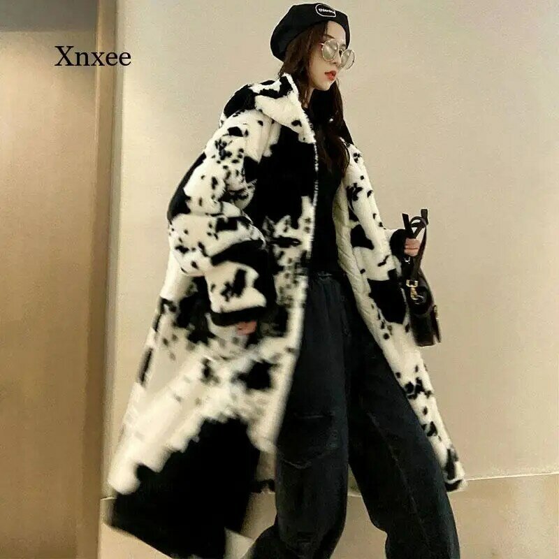 Abrigo con capucha para mujer, chaqueta gruesa y holgada, abrigo largo de piel de imitación, Color a juego, invierno, 2021