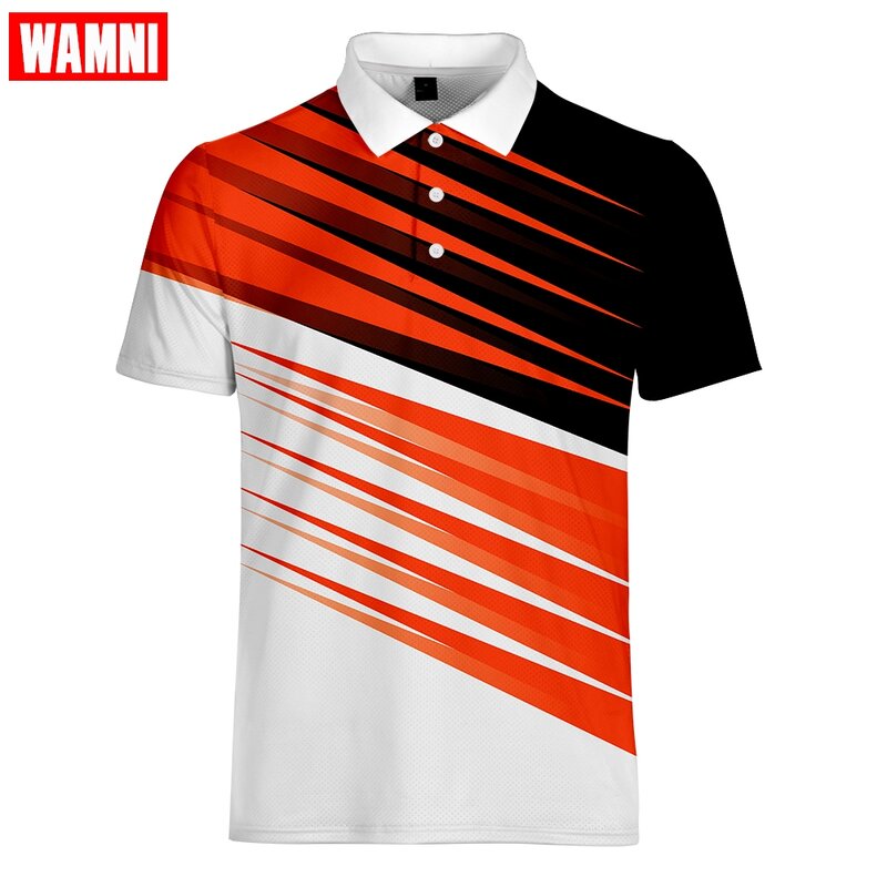 WAMNI tenis wysokiej jakości topy i koszulki koszule męskie koszule męskie 3D skręcić w dół kołnierz mężczyzna szybkoschnący koszula