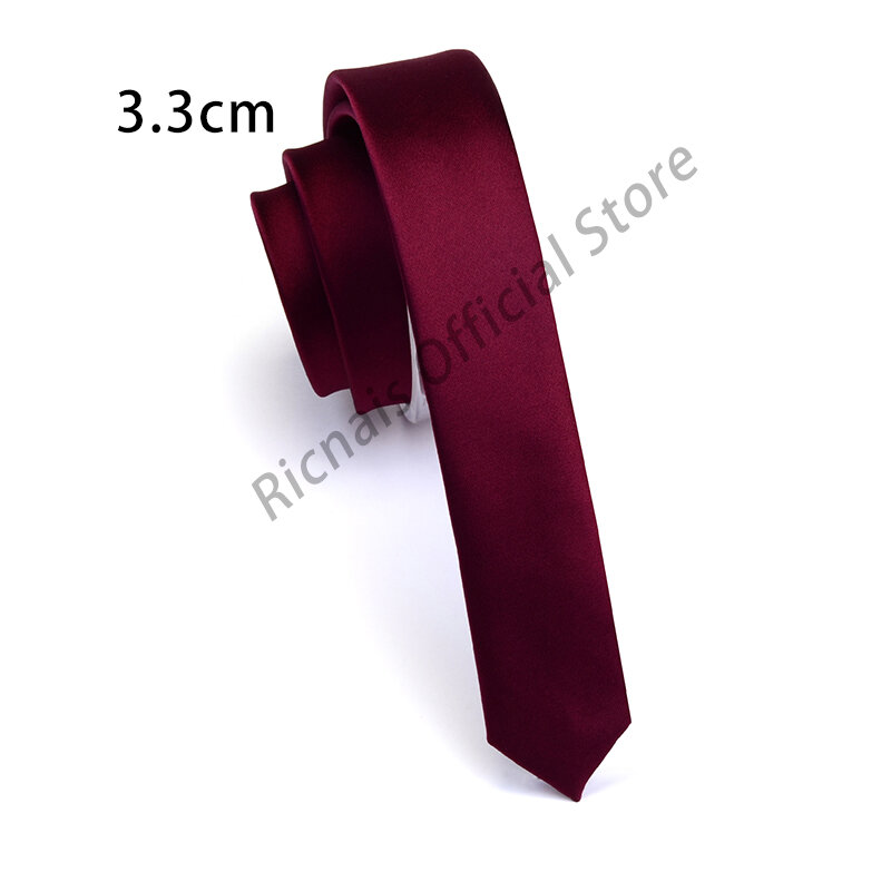 Ricnais Fashion 3.3cm Slim Silk Tie Red Green Solid Skinny Necktie For Men Party Wedding Casual Neck Ties Accessories Gifts