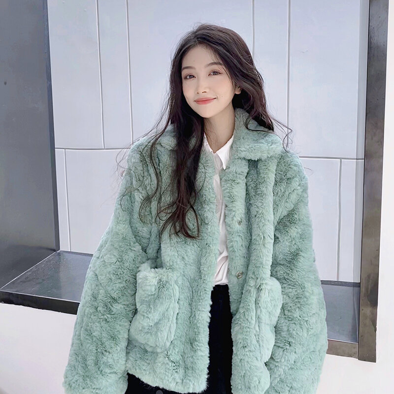 Jaket Mewah Wanita Musim Dingin Pendek 2020 Versi Korea Baru Longgar Wol Domba Bulu Imitasi Macan Tutul Cetak Mantel Bulu Wanita Musim Dingin