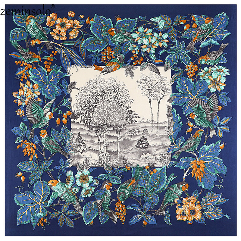 Foulard carré imprimé floral classique pour femme, bandana, écharpe sergé, châles pour dames, marque de luxe, hiver