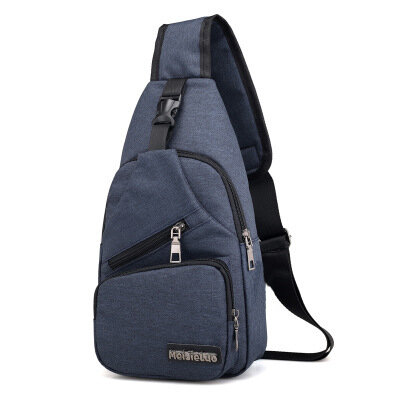 New Men'S Usb Charging Cable Hole Short Trip Chest Bag Solid Color Outdoor Sports Canvas Zipper Soft Face Chest Bag