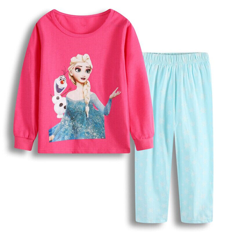 2021 Spring Girls Elsa Anna Clothes Toddler Mickey Minnie Long Sleeve Pyjama Set Kids Girl Fall Outfits Clothing Pajamas Suit