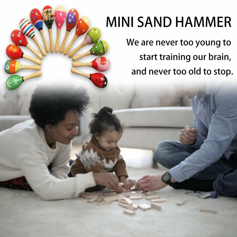Hot Sale Baby Montessori Toys Wooden Rattle Cute Mini Sand Hammer Musical Rattle Educational Wooden Toys Development Baby Toys