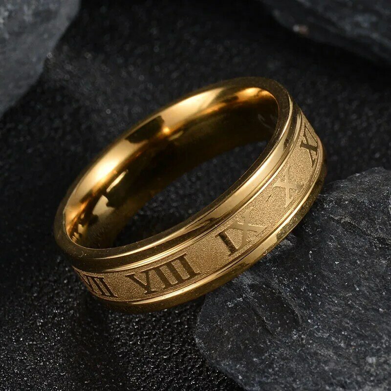 Vintage roman numberss anel temperamento moda 6mm largura de aço inoxidável casal anel para homens mulher festa jóias presentes aniversário