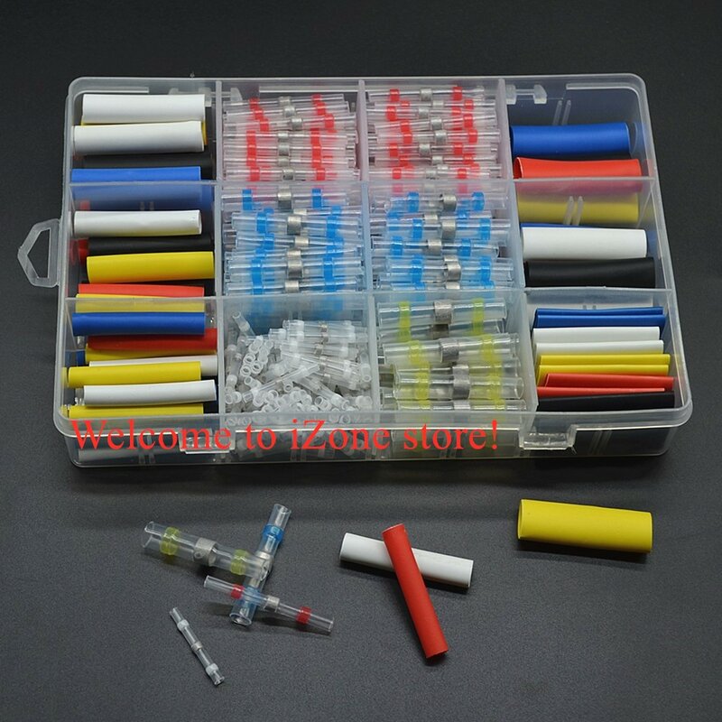 Wire Terminal  Connector  Kit  Solder Seal Heat Shrink Tubing with Adhesive Glue Waterproof  Butt Automotive Insulated Terminals