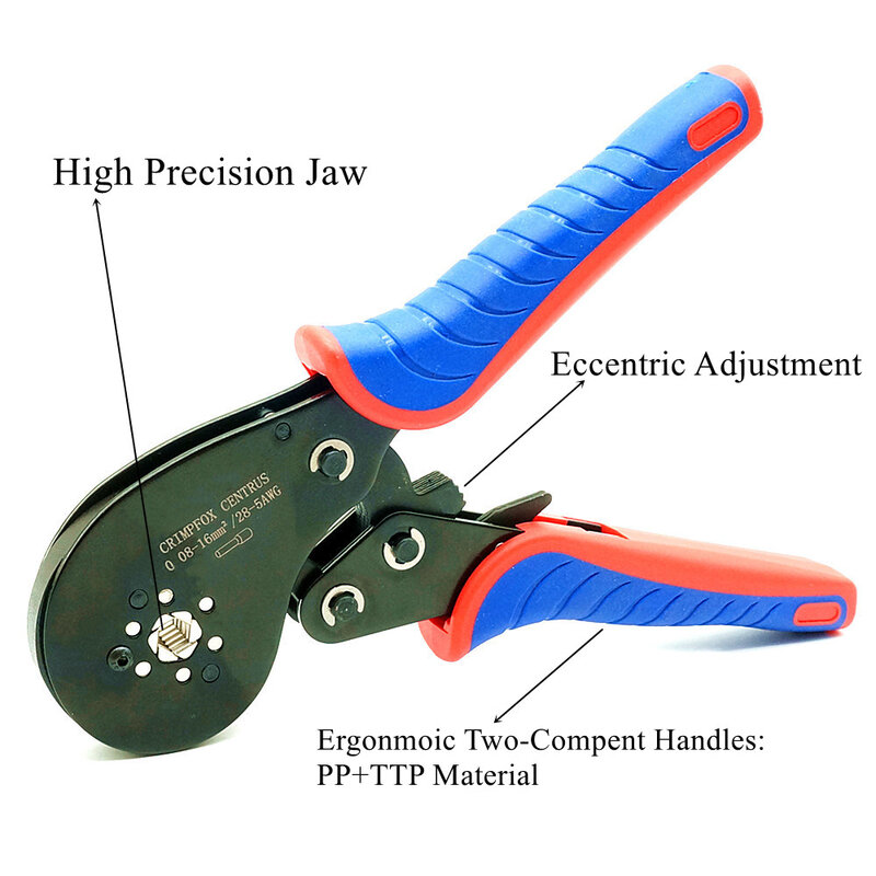 Alicates eléctricos de crimpado, herramientas de prensado de Terminal Tubular, mandíbulas de alta precisión, AWG28-5 = 0,08-16 mm2