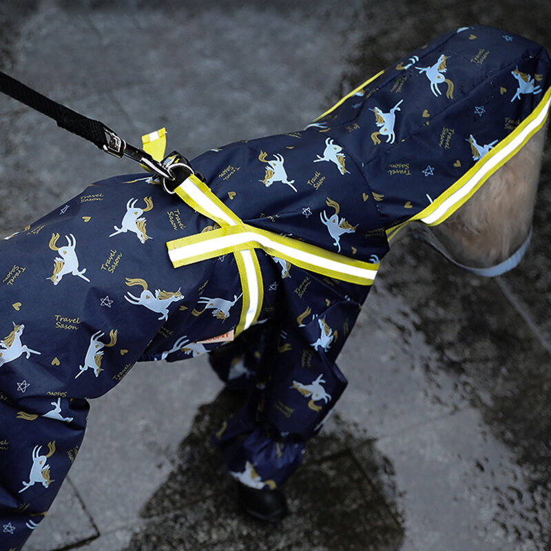 HOOPET-Impermeável Reflective Dog Raincoat, Raincoat dos desenhos animados, Roupas ao ar livre, Jaqueta para cão pequeno, Macacão Pet