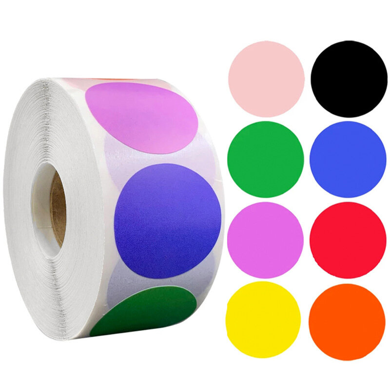 Etiquetas cromáticas de 1 pulgada, pegatinas redondas de Color rojo, amarillo, azul, rosa, negro, papelería, 100-500 piezas