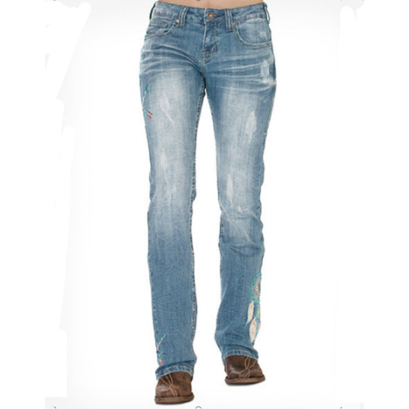 Fabriek Directe Verkoop Amazonwish Hot-Selling Vrouwen Jeans Veer Geborduurde Slim Size Vrouwen Jeans