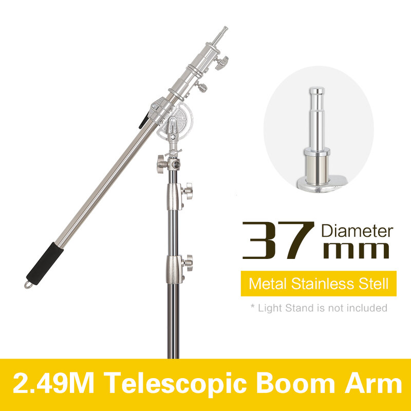 Cruz braço de aço inoxidável kit suporte leve com saco de peso photo studio acessórios extensão haste 2.49m comprimento