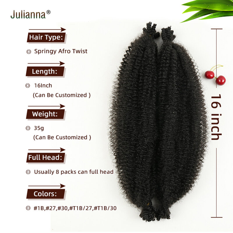 Julianna crochê cabelo encaracolado afro primavera torção macio 99j marrom loira sintético kanekalon tranças de crochê trança extensões do cabelo