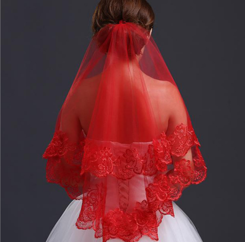 Wedding Veils Ivory White Red Drop Veil Bridal Accessories Fingertip
