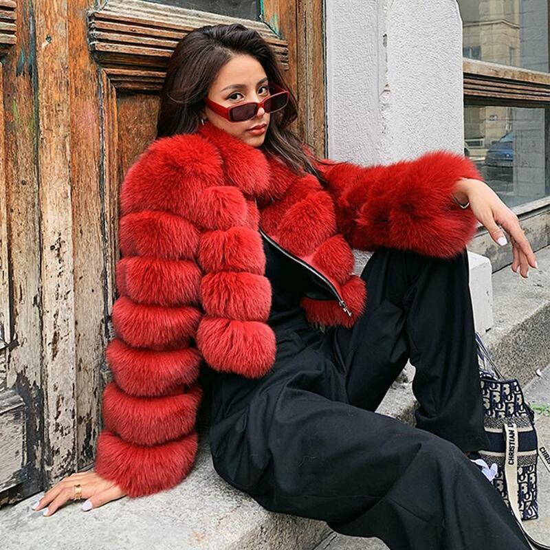 Fashion Cropped Fox Fur Coat Classic Red Jacket High Quality Outerwear Free Shipping