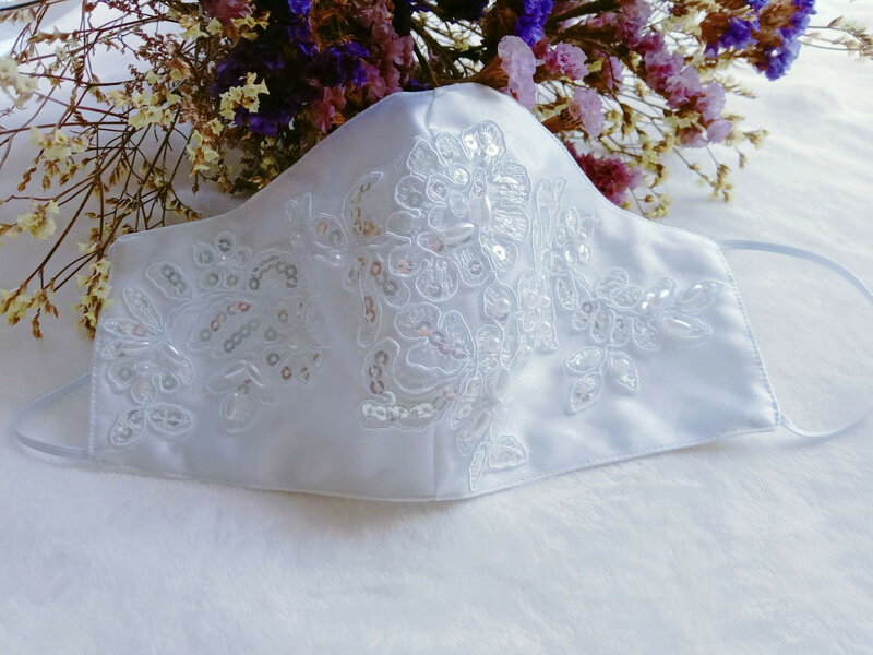 Mascarilla de satén de calidad superior para boda, máscara facial de tela para el novio o la novia, de encaje, regalos