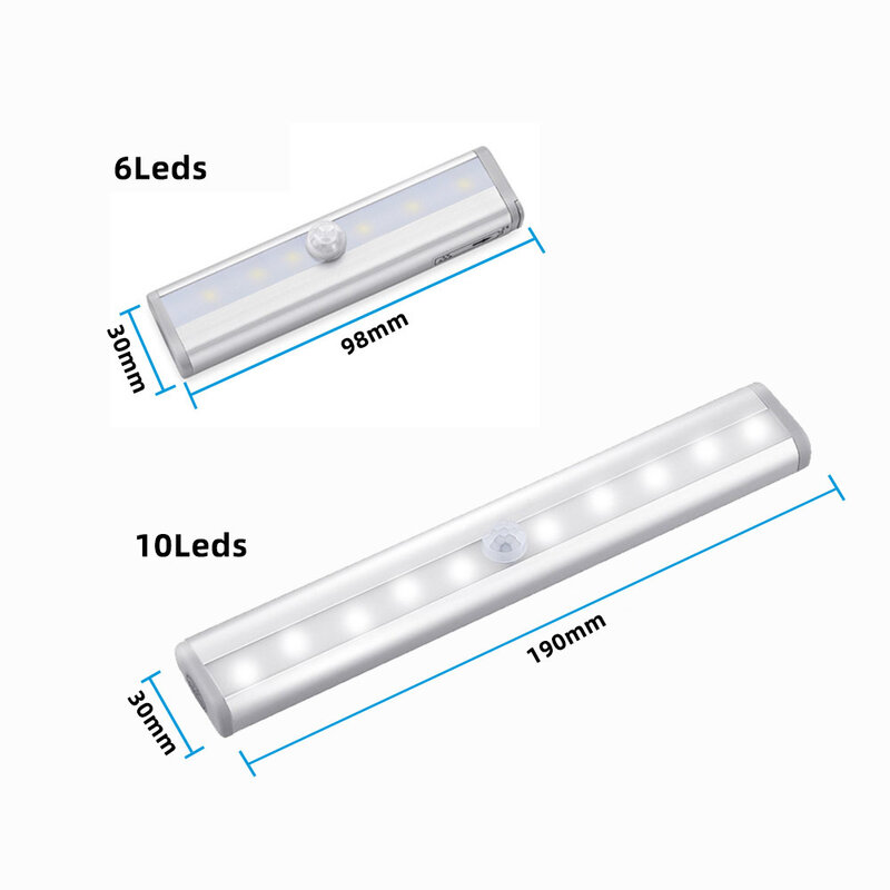 6/10 Led Inductie Onder Kast Licht Motion Sensor Closet Night Lamp Batterij Aangedreven Magnetische Strip Licht Voor Keuken Garderobe