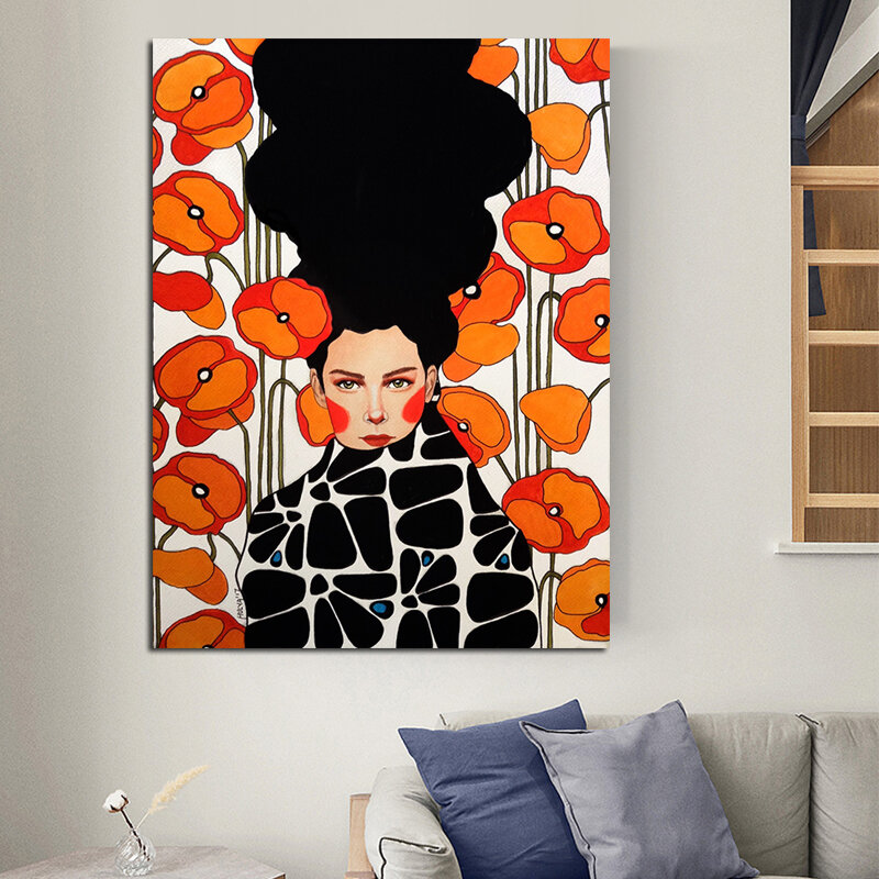 Goodecoração pintura da lona do vintage abstracto menina cabelo flor mulheres arte da parede moda nordic poster parede fotos para sala de estar