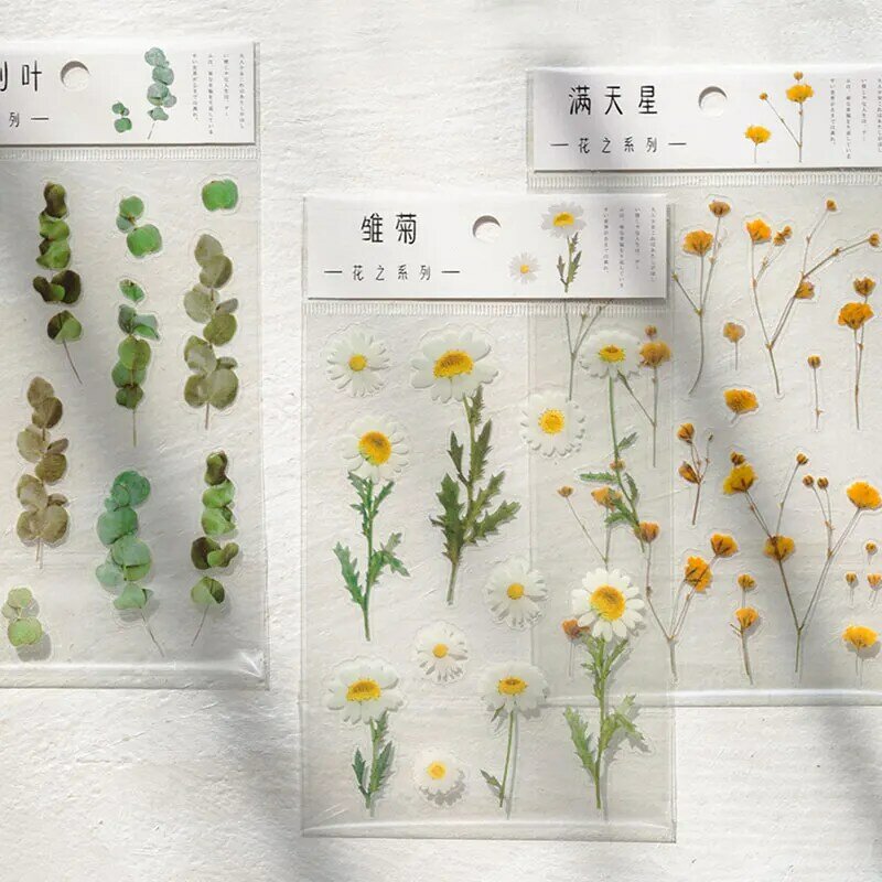 Przezroczyste naklejki stokrotki dla zwierząt dekoracyjny kwiat naklejki na rośliny dla DIY etykiety pamiętnik papeteria Album dziennik narzędzie do wycinanek