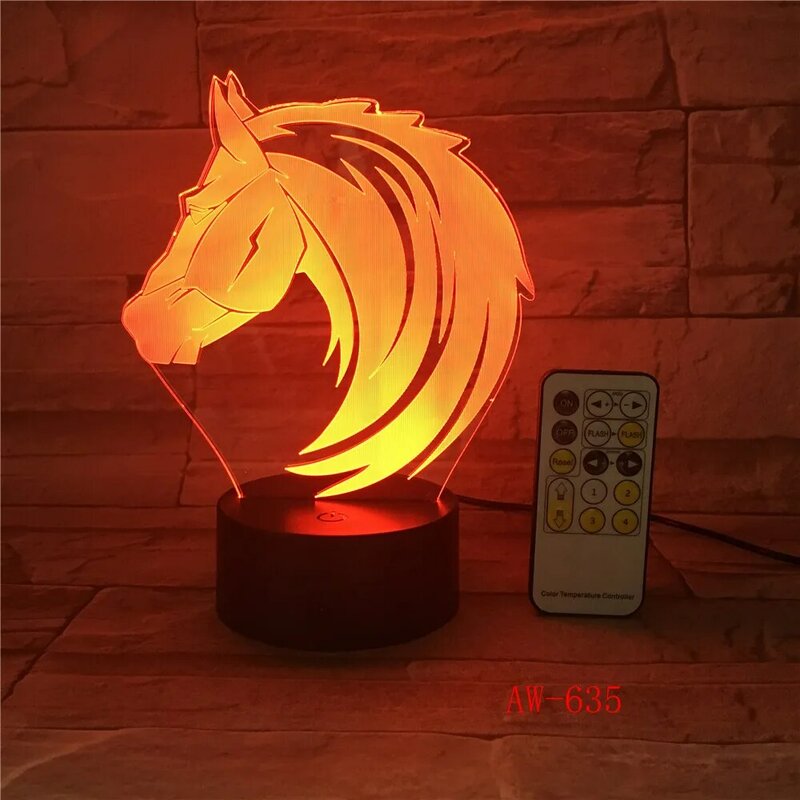 馬の頭-3D LEDナイトライト,7色,テーブルランプ,製品,タッチボタン付き,子供へのギフト,AW-635