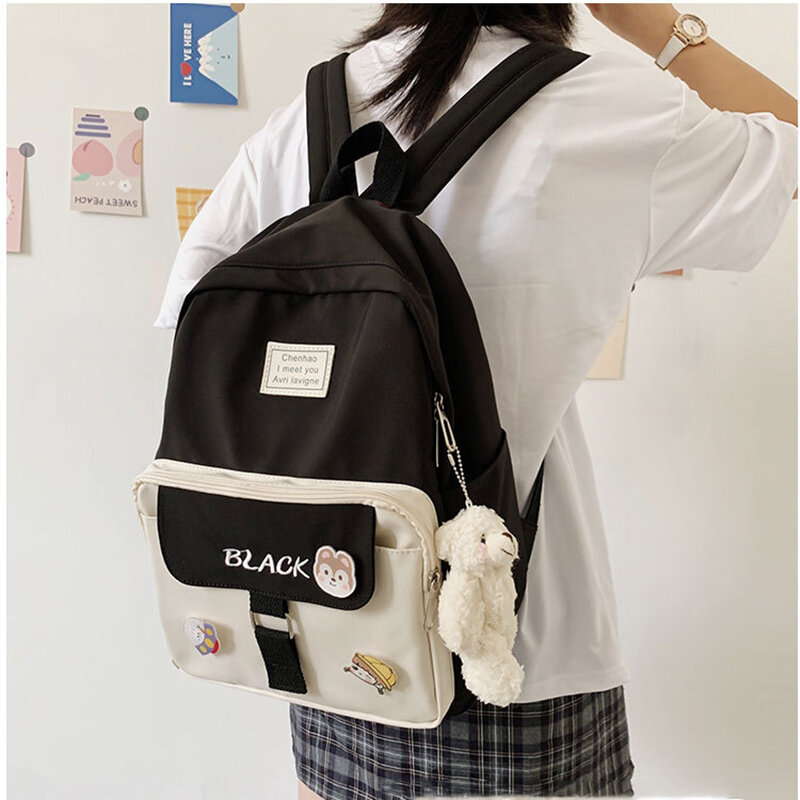 Junior High Girls School Backpack High Capacity Soft Nylon School Bags Cute Women Bookbag Student Schoolbag Bagpack Waterproof