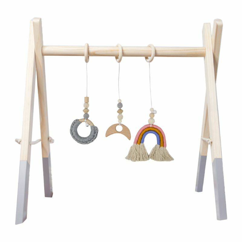 2024 New 1Set Nordic Cartoon Baby Wooden Gym Fitness Frame Rack Hanging Pendant Toys Kit