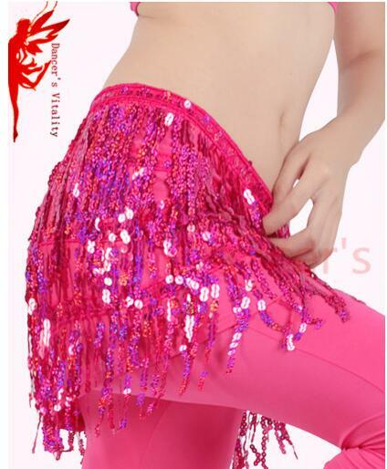 Accessoires de danse du ventre pour femmes et filles, écharpe de hanche de danse du ventre, ceinture à paillettes avec pompon, 12 couleurs
