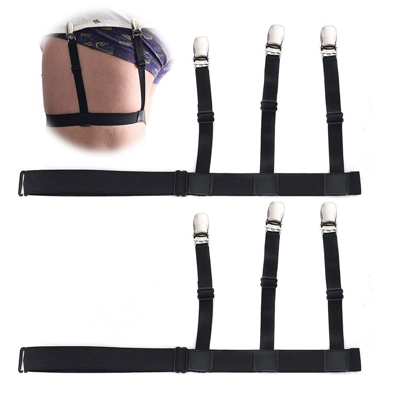 1 Pair Men Shirt Stay Stockings Non-slip Locking Clips Keep Shirt Tucked Leg Thigh Suspender Garters Strap Leather Harness Belts