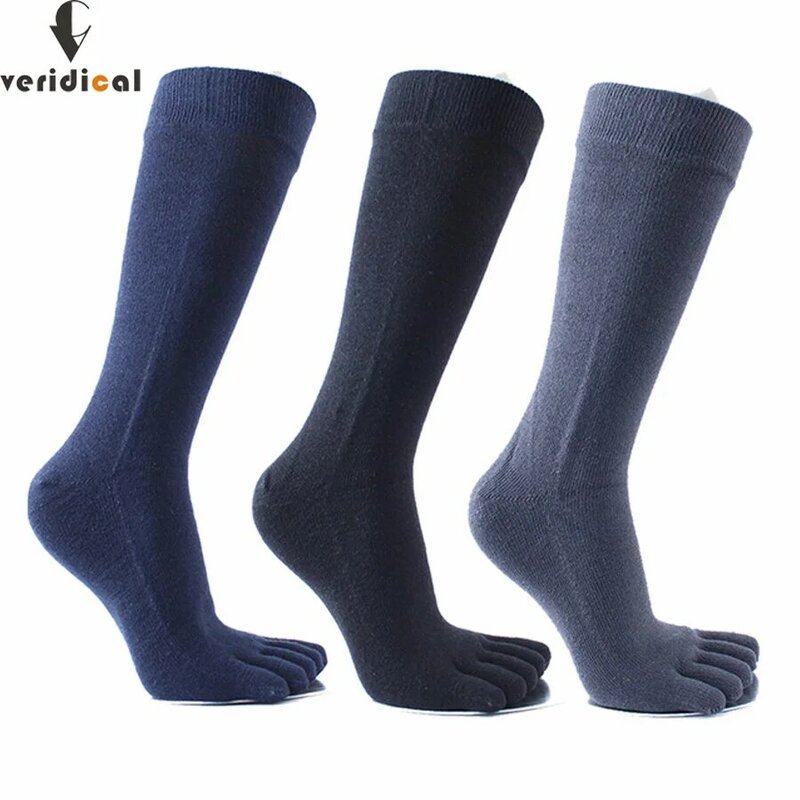 Business Toe Socks Man Combed Cotton Solid Breathable Sweat-Absorbing soft Party Dress Long 5 Finger Socks Gentleman 4 Seasons