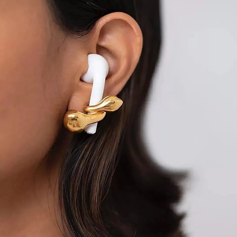 ต่างหูป้องกันการสูญหายสายสีทองที่ใส่หูฟังไร้สายสำหรับ airpods Pro 1 2หูฟังมีตะขอเชื่อมต่อซิลิโคนตุ้มหูกีฬา