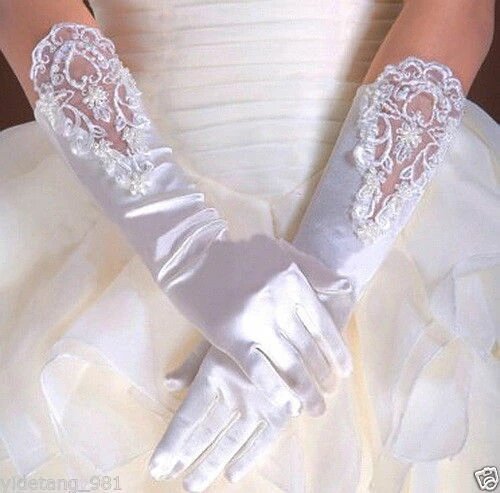 Sarung tangan Satin panjang kostum kontes Komuni anak perempuan bunga pernikahan