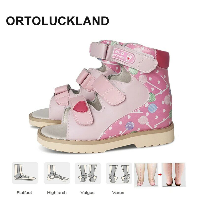 Ortoluckland Toddler Girls Summer Sandals Baby Orthopedic Shoes For Children Kids 2024 Korean Style Dance Pink Open Toe Footwear