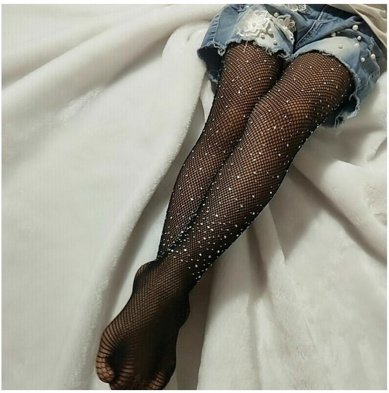 New Hot Sale Fashion Girls Rhinestone Mesh Fishnet Net Pattern Pantyhose Tights Stockings for Children kids baby girl Summer