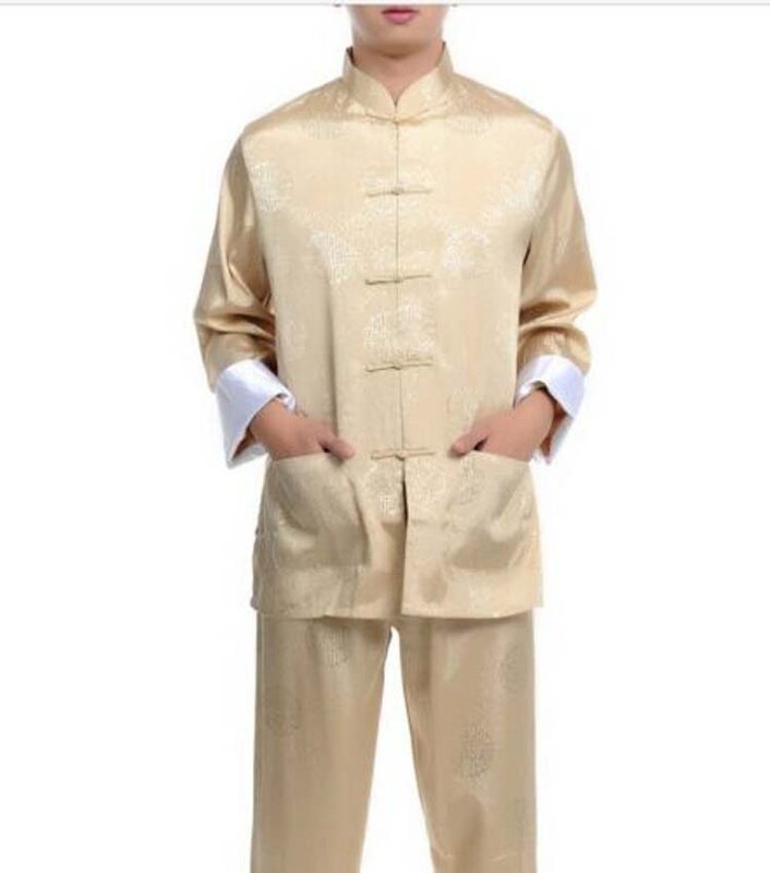 Hurtownie darmowa wysyłka nowy 5 kolor chiński męska sukienka jedwabiu kung fu strój tang piżamy SZ: M L XL 2XL 3XL gorąca sprzedaży