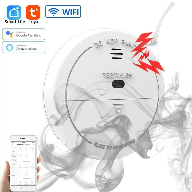 Wifi Tuya สมาร์ทเครื่องตรวจจับควัน80DB นาฬิกาปลุก Fire Smoke Sensor Wifi Fire Protection Home Security Alarm Smart Life APP อิสระ