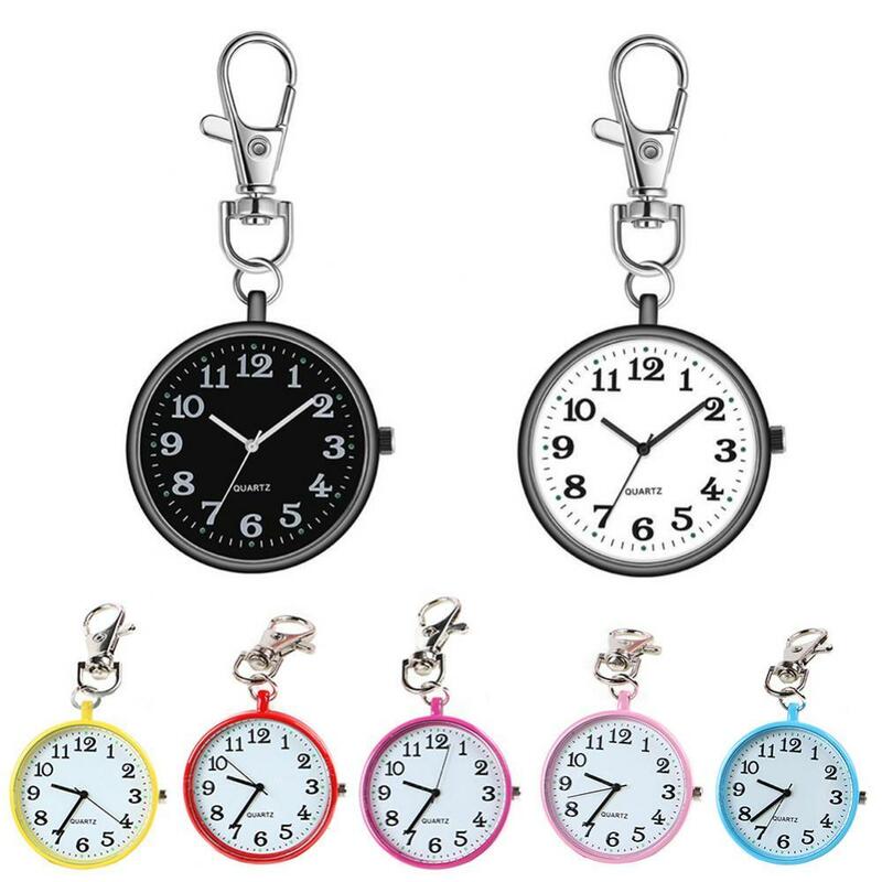 Mini orologio da tasca Unisex quadrante rotondo quarzo numeri arabi analogici Display e portachiavi infermiera orologi medici orologio studenti regalo