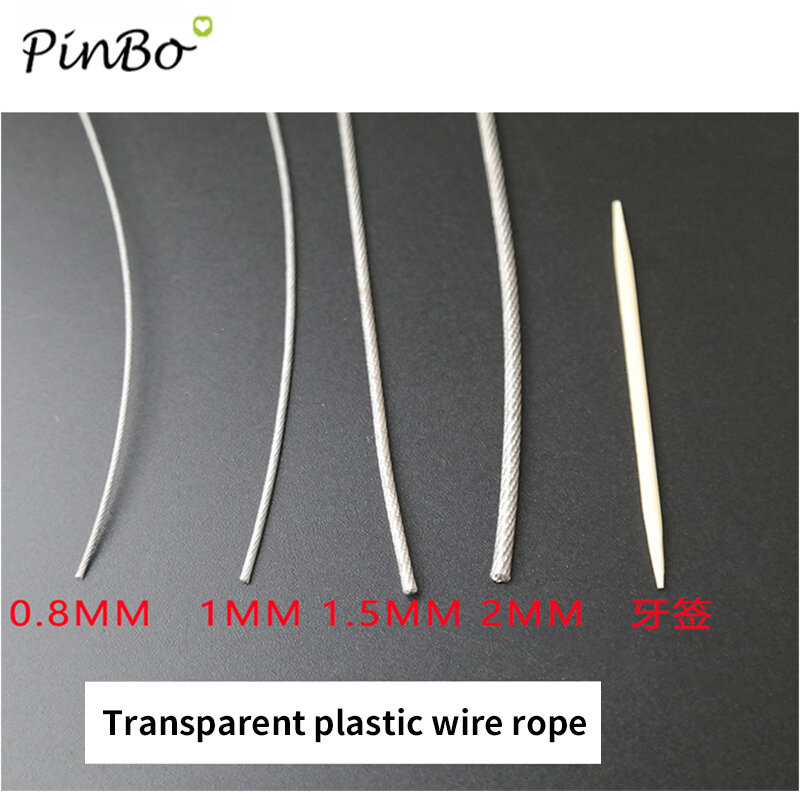 Cuerda de alambre recubierta de PVC transparente, cuerda de acero inoxidable, tendedero, diámetro de 0,8mm, 1mm, 1,5mm, 2mm y 3mm, 5 metros