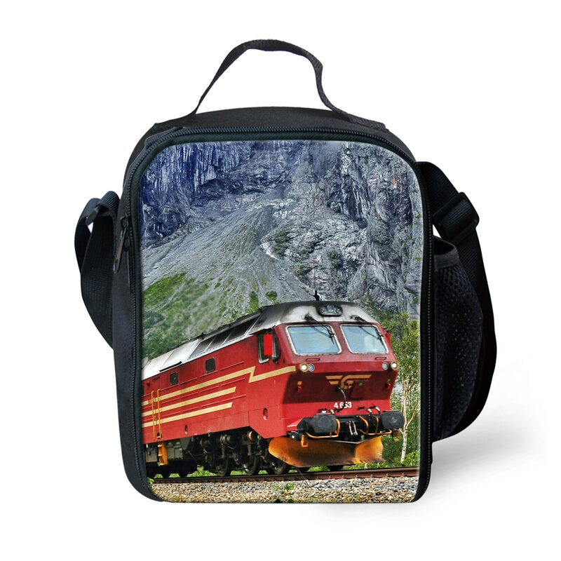THIKIN Causal Landscape Train Pattern Travel Women Large Capacity Men's Thermal Grocery Tote Lunch Bag for Kids Boys Girls Gift