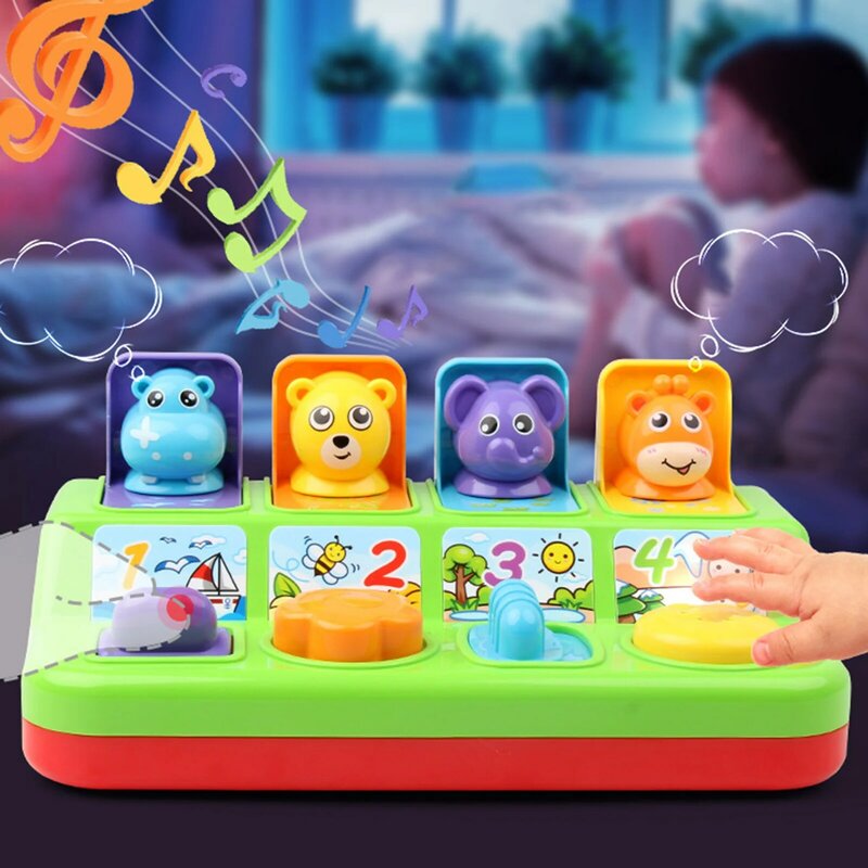 Bonito Cartoon Animal Shape Peekaboo Pop-Up Brinquedo Interativo com Música Kids Gift Memory Training Toddlers Development Puzzle Game