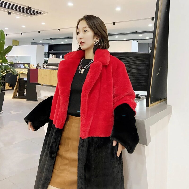 Winter faux fur fluffy Jacket plus size S- 5XL contrast color fake mink coat for women long thick warm coats