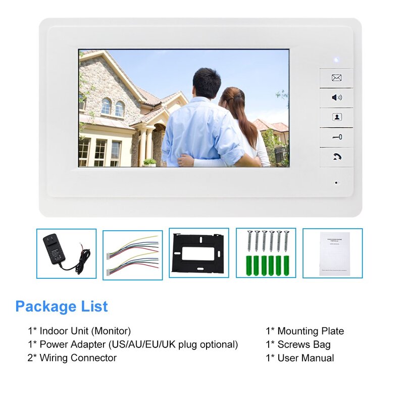 Przewodowy wideodomofon domofon Monitor wewnętrzny 7 cal kolor TFT-LCD ekran 12/25 dzwonek dwukierunkowy domofon Panel dla Home