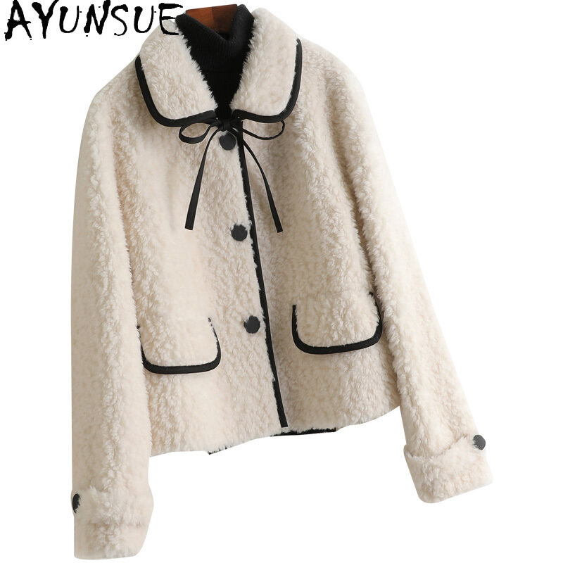 AYUNSUE ฤดูใบไม้ร่วงฤดูหนาว100% Real Sheep Shearling Coat หญิง2021 Elegant เสื้อขนสัตว์ผู้หญิงขนสัตว์ Casaco Feminino Gxy465