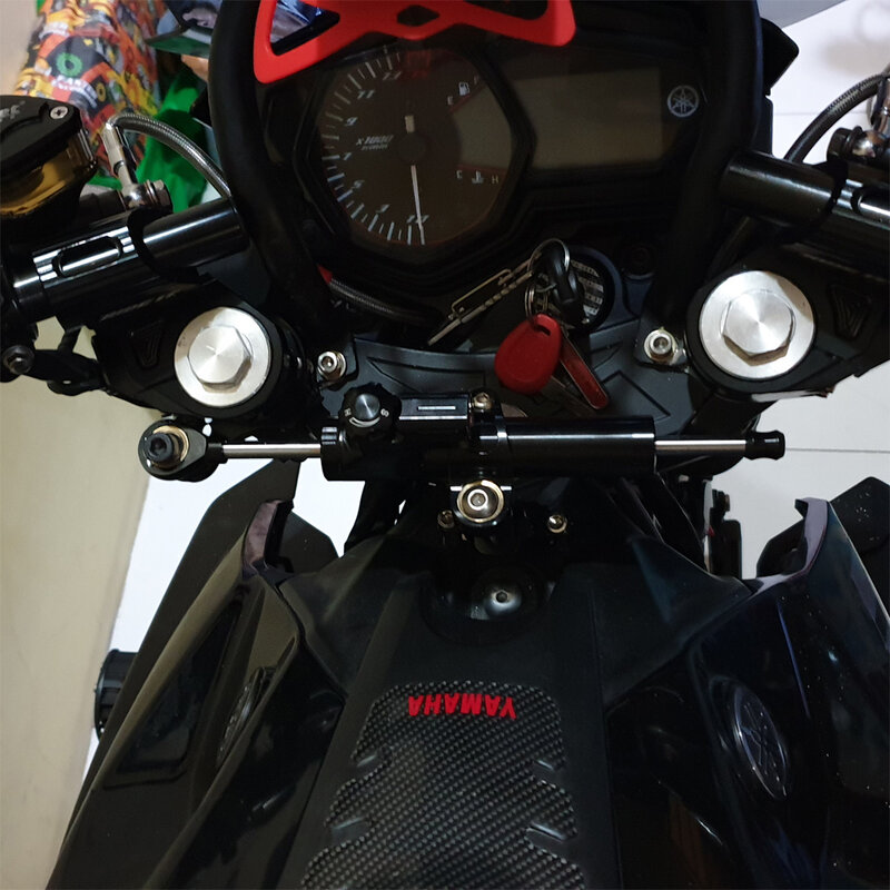 Amortiguador de dirección de motocicleta de carbono, Kit de montaje de soporte estabilizador de aluminio para Yamaha YZF R3 R25 MT25 MT03 V1 2015-2018