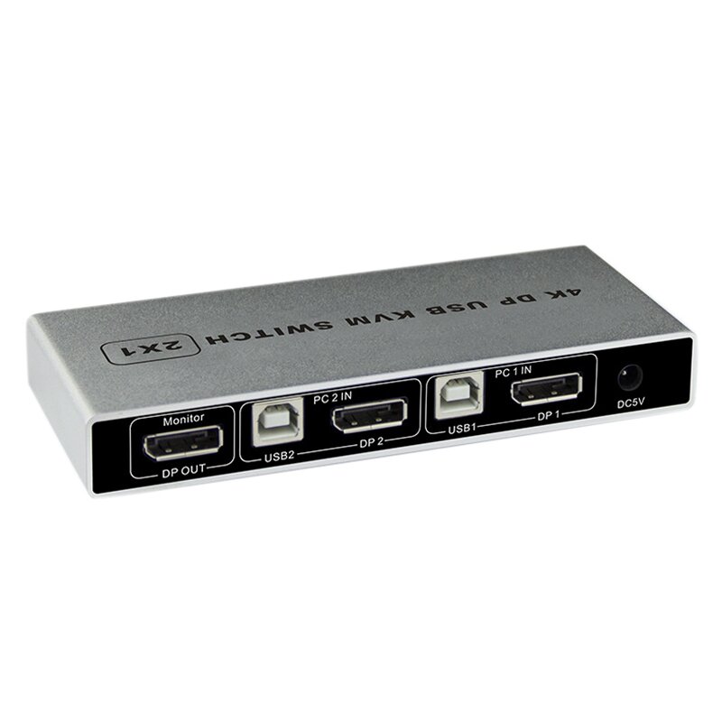 Nuovo Arrivo-Displayport KVM Switch 4K/60Hz, dual-Port DP 1.2 KVM Switcher 2 in 4 Out per la Condivisione Della Stampante Tastiera Mouse (EU Plu