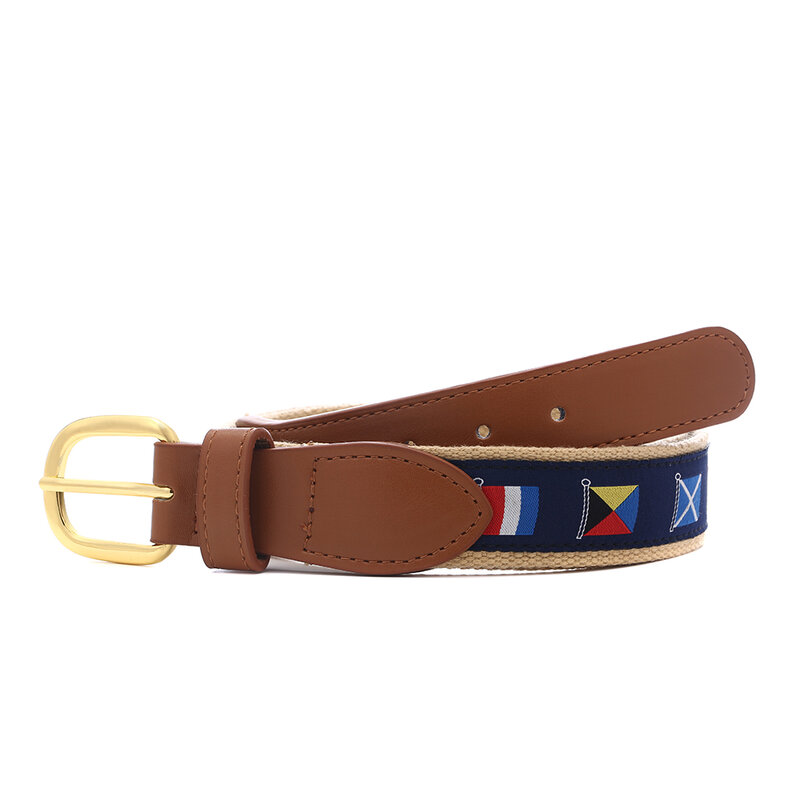 The latest leisure golf leather + fabric belt is suitable for men and women's casual pants