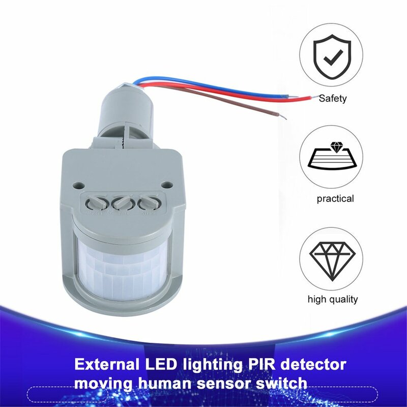 Interrupteur à capteur de mouvement infrarouge PIR, automatique, professionnel, pour éclairage extérieur, AC 220V, avec LED