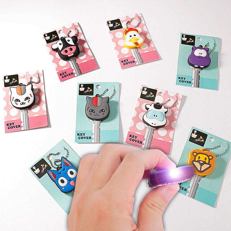 High-grade Cartoon Key Cover with Small LED Lamp Soft Silicone Protective Case Key Control Dust Cover Holder Key Chain Pendant