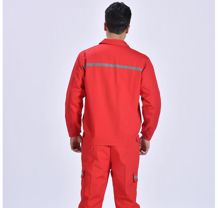 Conjunto de roupas de trabalho masculino uniformes de fábrica macacão de manga comprida, roupa de soldadura, faixa reflexiva, bombeiro, 100% algodão