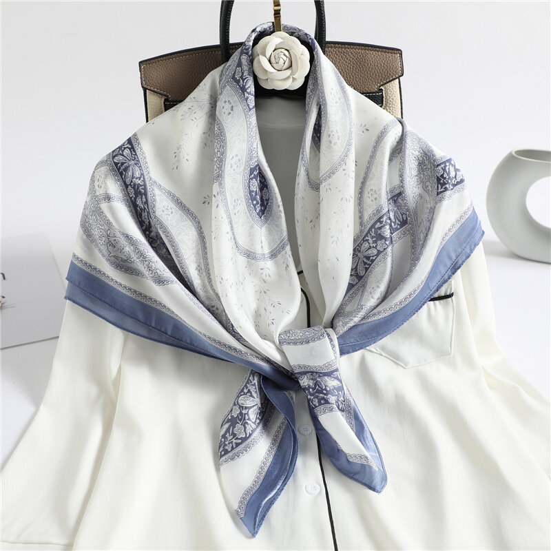 Bufandas de diseño de verano para mujer, chal estampado, sensación de seda, Hijab, pañuelo para el cuello, Fular cuadrado, 2022